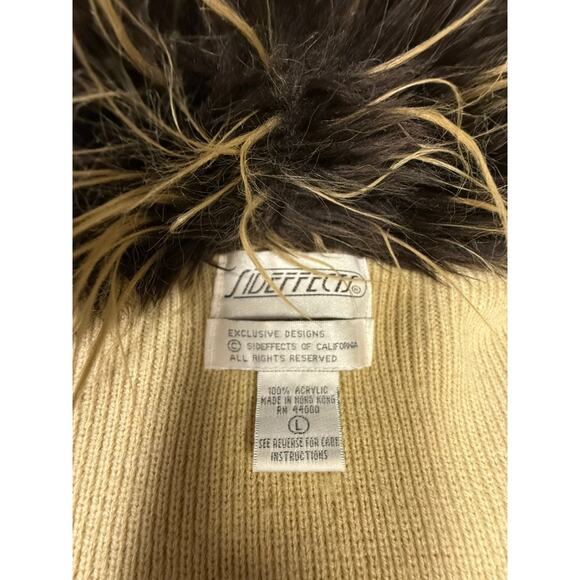 "SIDEFFECTS" VTG Y2K Faux Fur Open Front Sweater SZ L SMALL SPOT SEE PICS Rare! - Picture 7 of 10